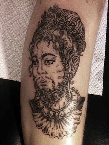 bearded lady, tattoo, etching tattoo, leta gray, portrait tattoo, Leta Gray, Leta tattoo