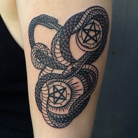 two of pentacles tattoo, leta gray, snake tarot tattoo