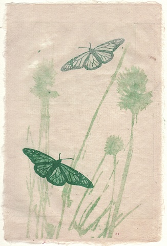 Untitled: Green Butterflies on Handmade Paper