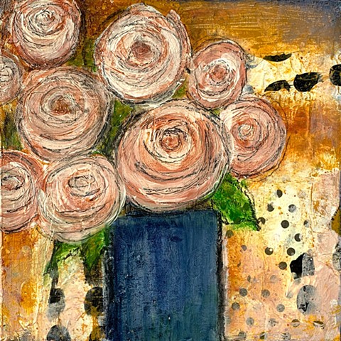 pink blush flowers collage painting by tracy yarbrough