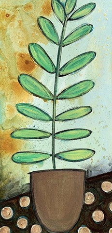 rise up green leaf plant in pot painting by tracy yarbrough