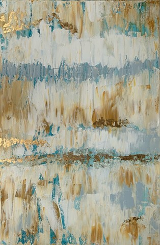 Blue neutral gold abstract painting by Tracy yarbrough