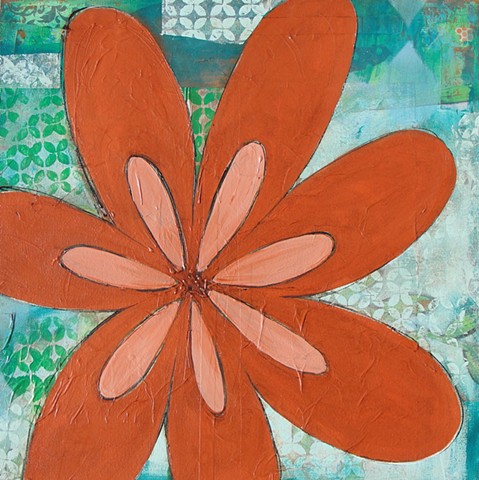 collage painting oraange flower by tracy yarbrough