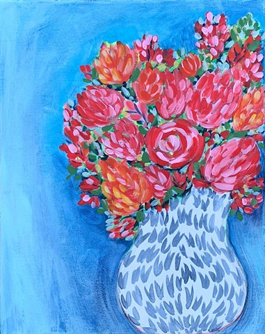 Flowers in vase acrylic on canvas by Tracy yarbrough