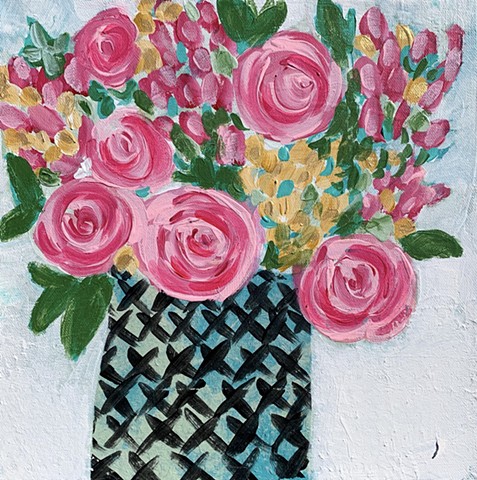 Pink roses in vase by Tracy yarbrough