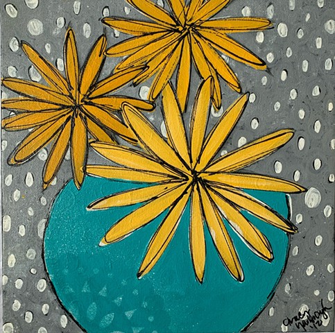 Pantone 2021 Gray and white polka dot yellow daisy painting by Tracy yarbrough