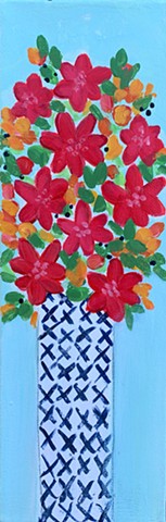 Bitty Blooms flowers in patterned vase painting by Tracy yarbrough 