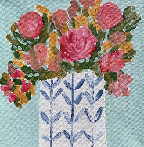 Pink flowers in vase by Tracy yarbrough