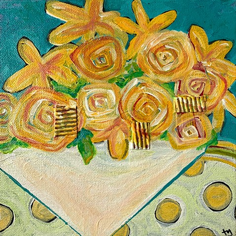 yellow flowers collage painting by tracy yarbrough