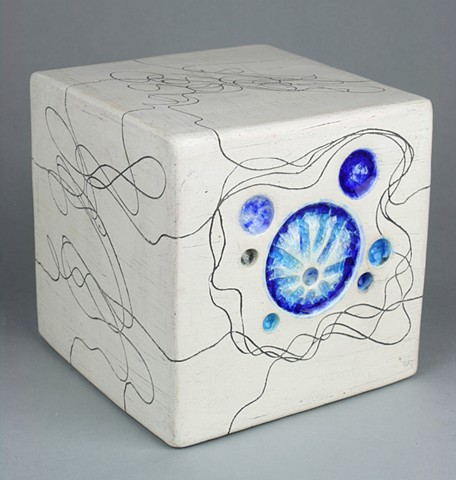 Handmade ceramic cube with fused glass