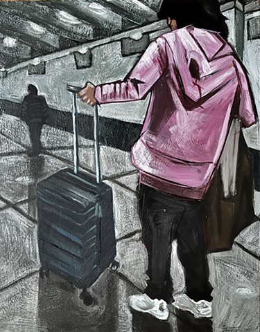 Woman in Pink Holding a Coat