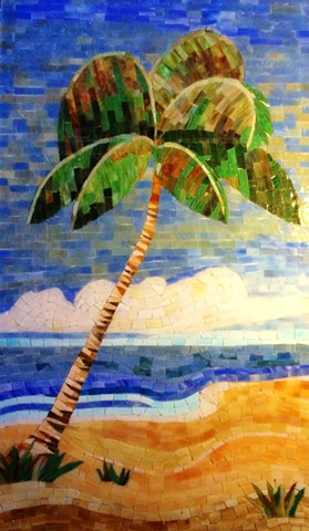 Palm Tree Stained Glass Mosaic Shower