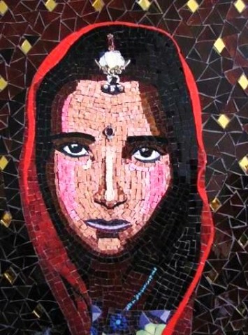 Indian Girl Mosaic with smalti and stained glass