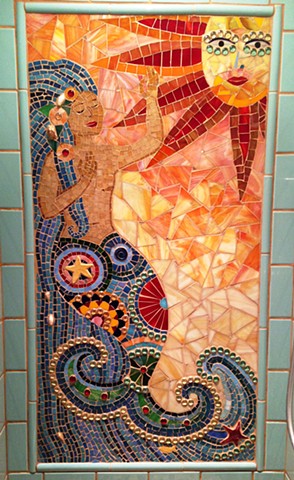 Mermaid mosaic shower