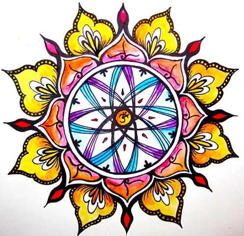 Mandala, Pen and Watercolor