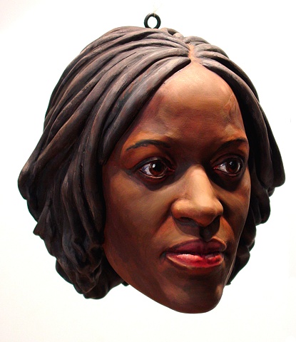 sculpted painted portrait of gallerist Florence Lynch