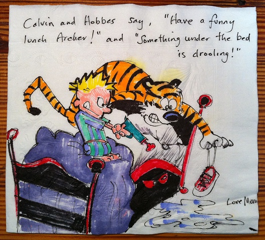 Calvin and Hobbes with Drooling Under the Bed