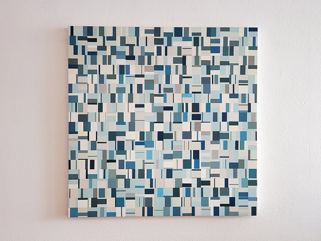 square, contemporary art, singular forms repeated, collaged painting, yong sin, pattern recognition