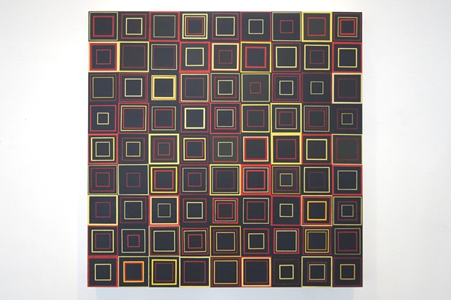 square, contemporary art, singular forms repeated, collaged painting, yong sin
