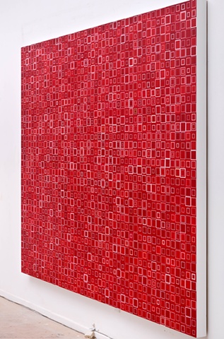 square, squares, shape, abstract, minimal, cadmium red, collaged painting, unmeasured, variations, shape