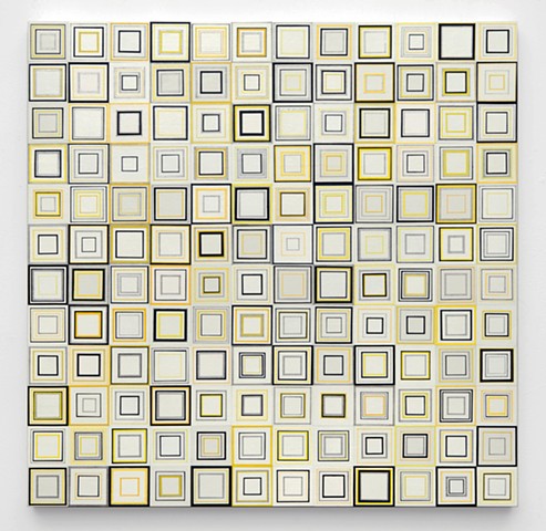 Square, abstract, minimal, shape, repetition, geometric, squares, metallic, yellow