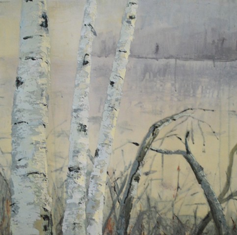 birch trees print painting