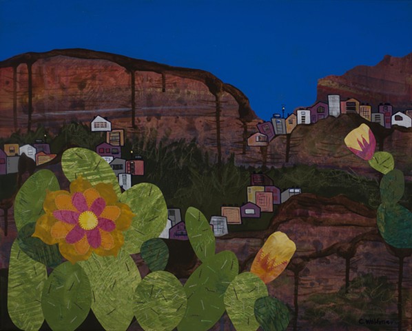 Mixed media painting desert Sedona cactus flower