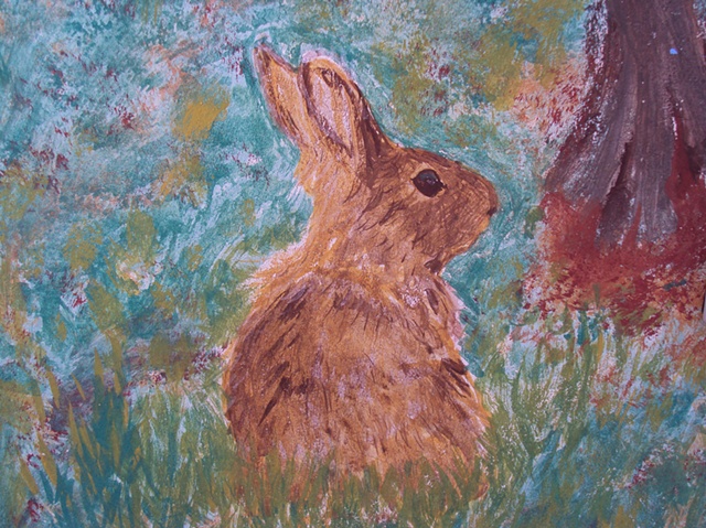 detail of mural, rabbit
