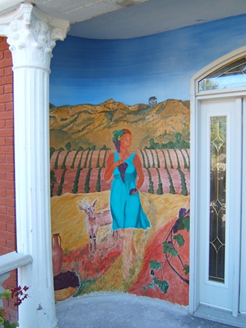 Buon fresco exterior mural in Northern Ontario, Canada.
