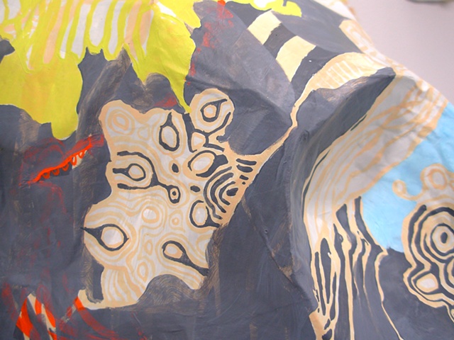 abstract three-dimensional relief sculpture in papier-maché, acrylic, and wire