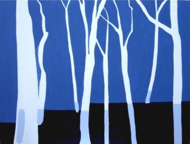 Painting of a birch tree woods