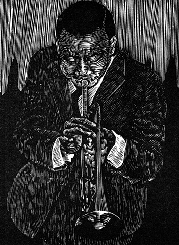 lee morgan blue note jazz musician trumpet woodcut edition relief engraving