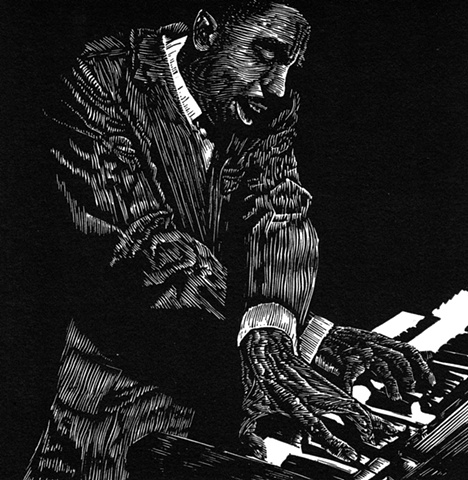 jimmy smith jazz organ musician printmaking engraving woodcut print