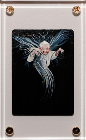 Magic: The Unravelling. Pope Benedict XVI as a horror because of covering up cardinals' child sex abuse scandal painting by Jonathan Mayers