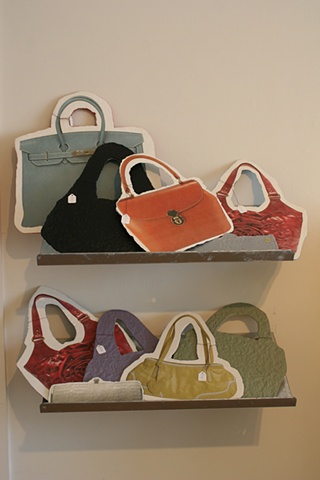 Handbags on shelves
