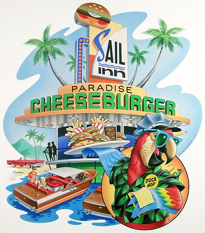 Caribbean Soul Tee shirt artwork of cheeseburger in paradise