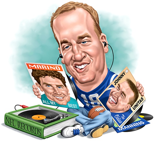 Caricature,Peyton Manning, Phill Flanders illustration,humorous illustration
