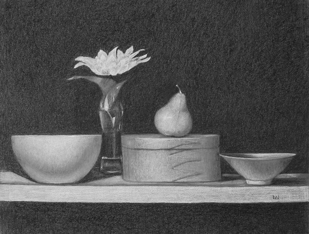 BOWLS, BOX, FLOWER AND PEAR