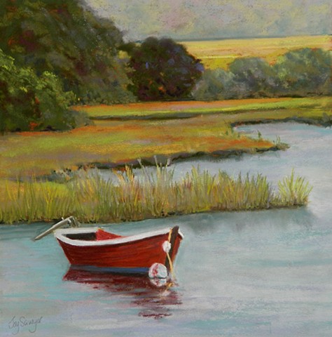 Red Boat in a Cape Cod Marsh