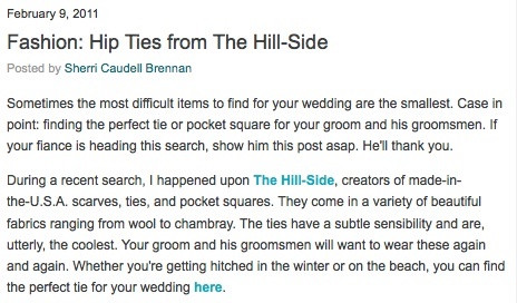 The Bride's Guide Blog:
Martha Stewart Weddings 
The Hill-Side
February 2011

