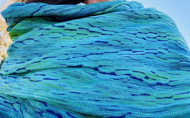Hand dyed and Handwoven Shibori Shawls-Turquoise