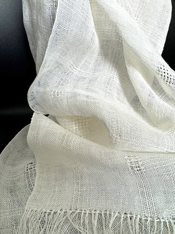 White Lace Linen Scarf-Closeup