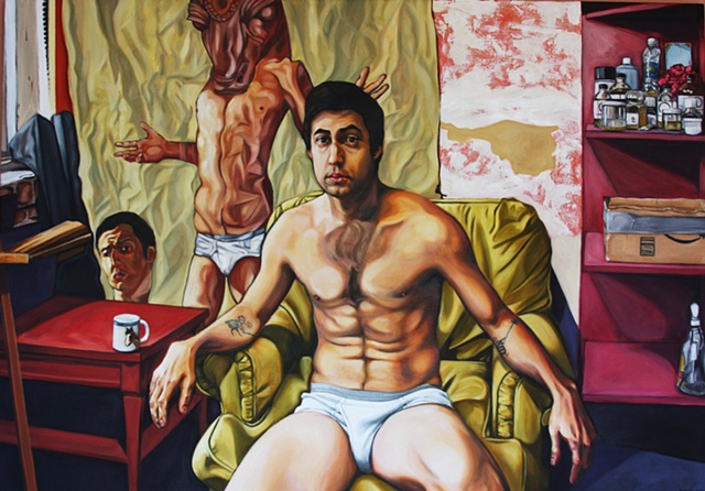 A large portrait in Hanes briefs