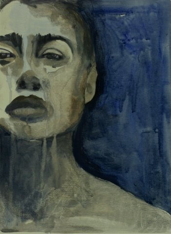 blue female portrait blue sadness grief and tears face of strenght