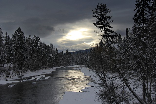 An early winter sun casts an eerie glow over the Swan River in northwestern Montana.