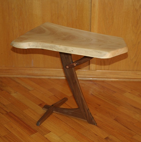 Whimsical sycamore and walnut end table.