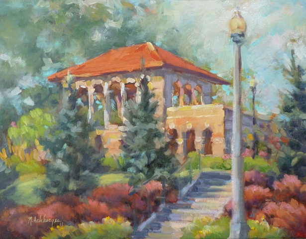 plein air painting of Alms Pavillion in Cincinnati, Ohio