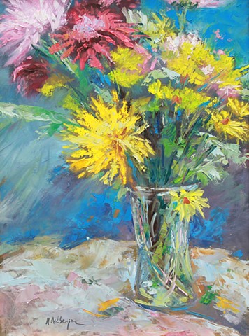 palette knife still life with mums