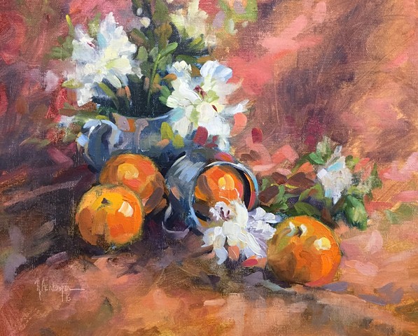 Still life with pewterand oranges