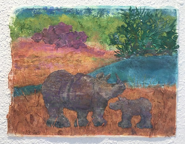 "Rhino Mother and 
calf"